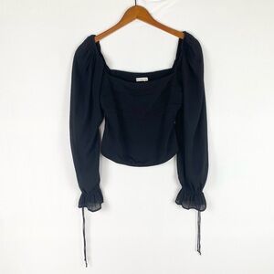 Abercrombie Square Neck Sheer Puff Sleeve Blouse Smocked Size Medium